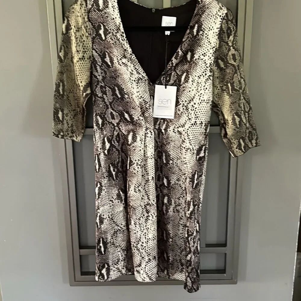 NWT SEN snake print gray and white mini dress size S